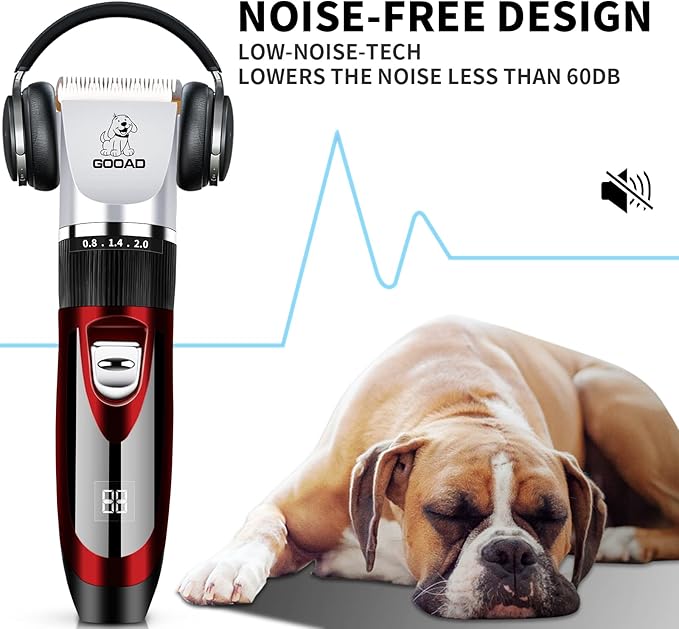 Dog Clippers Grooming Kit and Paw Trimmer,Low Noise, Electric Quiet,Rechargeable,Cordless, Pet Hair Clippers for Thick Coats,Dog Trimmer Grooming Tool,Shaver for Small and Large Dogs Cats,Red