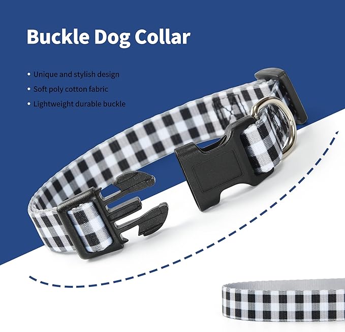 Mile High Life Dog Collar | Cute Puppy Collars | Lightweight Girl Dog Collar | Soft Boy Dog Collars | w Geometric Plaid Wave Line Pattern (White Plaid, Small)