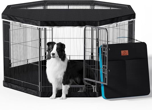 PJYuCien Dog Playpen Plus Storage Bag for Camping, 32" H Dog Pen with Extra Hard Bottom and Top，Heavy Duty Foldable Puppy Playpen for Puppies/Small and Medium Dogs, 8 Panels