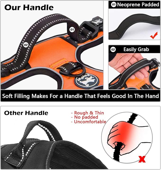 PoyPet No Pull Dog Harness, No Choke Front Clip Dog Reflective Harness, Adjustable Soft Padded Pet Vest with Easy Control Handle for Small to Large Dogs(Orange,L)