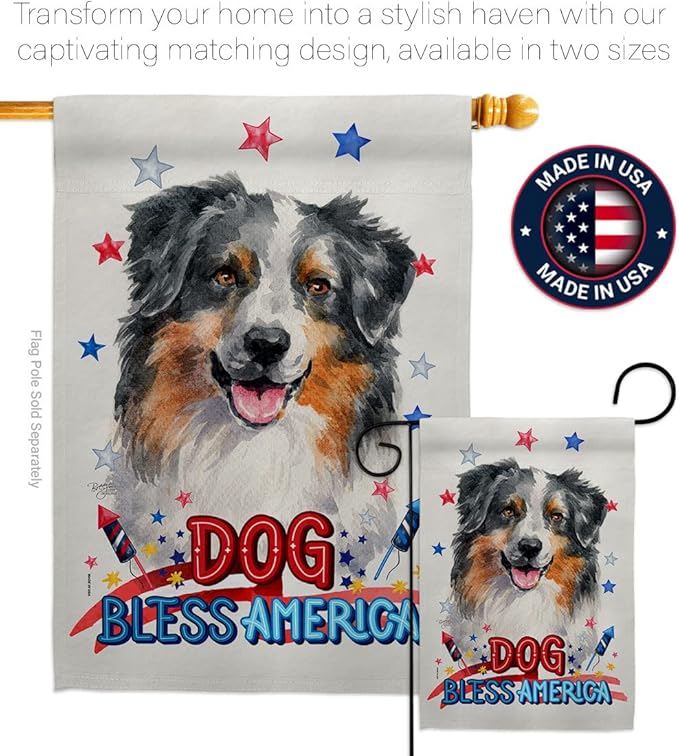 Breeze Decor Patriotic Australian Shepherd Garden House Flag-Kit Dog Puppy Spoiled Paw Canine Fur Pet Nature Farm Animal Creature Decoration Banner Small Yard Gift Double-Sided, Made in USA