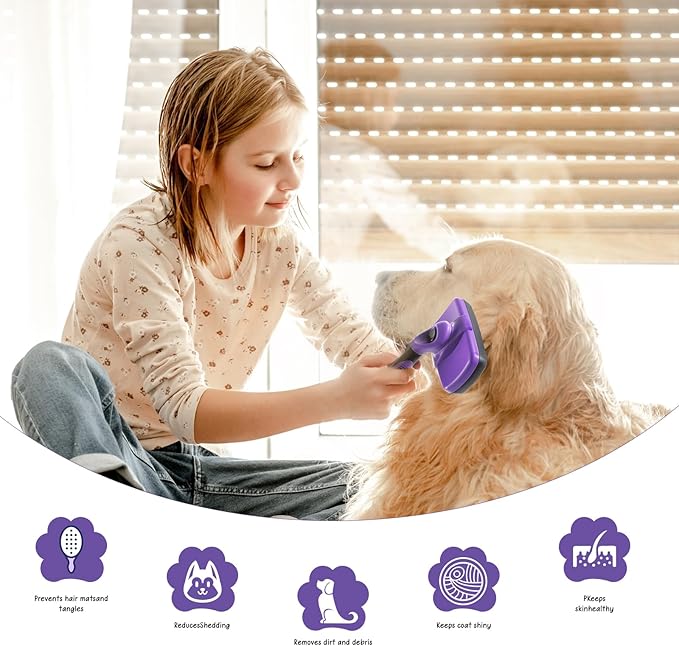 Dog Brush Kit – 4-in-1 Grooming Set with Self-Cleaning Slicker Brush & Undercoat Rake for Small, Medium & Large Long-Haired Dogs, Cats & Pets, Reduces Shedding, Tangles & Mats, Easy to Use