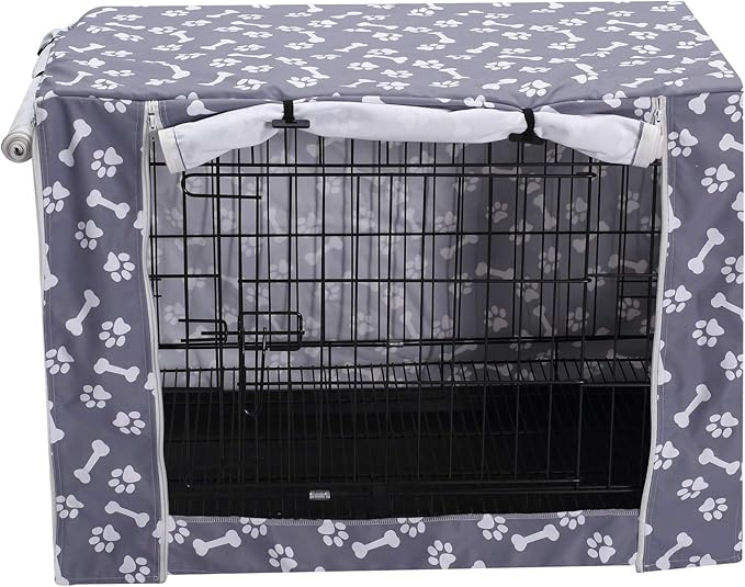 Dog Crate Cover Kennel Dogs Covers fits Small Medium Large crates cage Heavy Nylon Waterproof soundproof Indoor Outdoor - Cover only - Grey Bone paw - 24 inch
