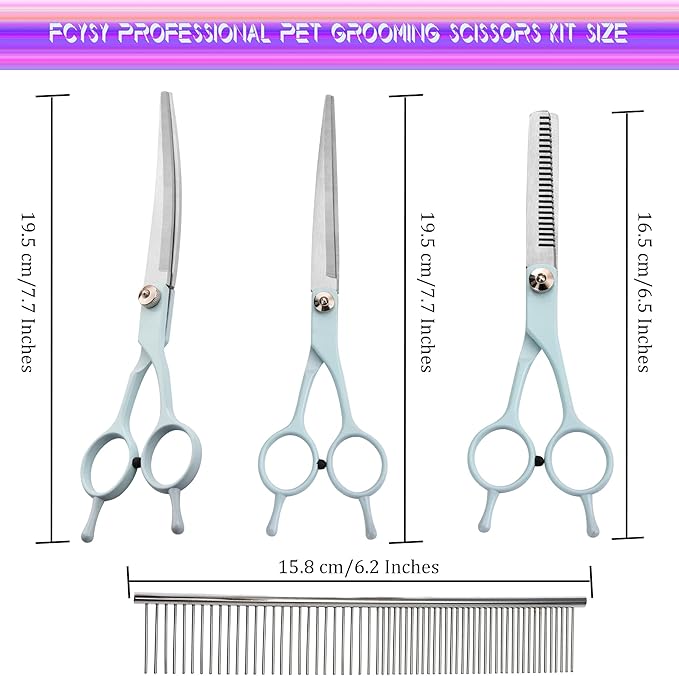 Grooming Scissors for Dogs at Home, Fcysy Professional Pet Grooming Kit Tijeras Para Cortar Pelo De Perros, Cat Grooming Scissors Curved Blending Shears Set for Pet Dog Cat Puppy