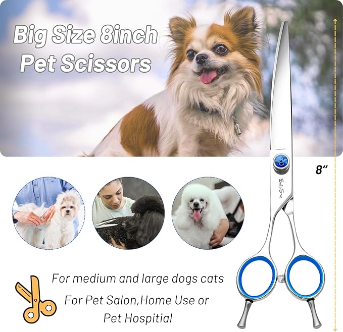 Curved Dog Scissors for Grooming,8in VG10 Steel Dog Grooming Scissors,30 Degree Bend,Sharp Blade with CNC Screw and Round Blunt Tip,Professional Pet Grooming Shears for Medium Large Dogs Cats Groomer