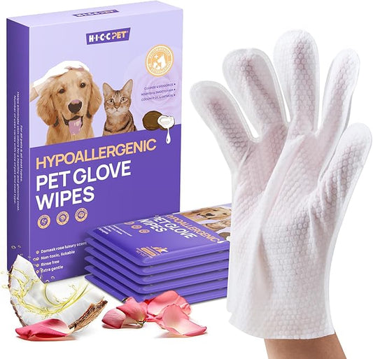 HICC PET Cleaning Glove Wipes for Dogs & Cats, Hypoallergenic Dog Wipes Cleaning Deodorizing, Remove Dirt, Nourish Sooth Fur and Eliminate Odors, Pet Grooming Bath Wipes for Daily Care (Rose)