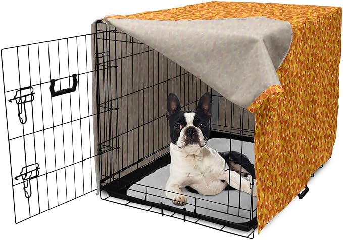 Lunarable Candy Corn Dog Crate Cover, Halloween Themed Pattern with Pumpkins and Food Repetition, Easy to Use Pet Kennel Cover for Small Dogs Puppies Kittens, 22 Inch, Orange Vermilion