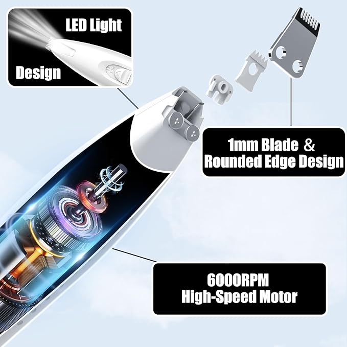 KIKETECH LED Dog Paw Trimmer - Cordless, Low Noise Dog Clippers for Grooming, Rechargeable Small Area Shaver for Dog Clippers Cats, SnowWhite