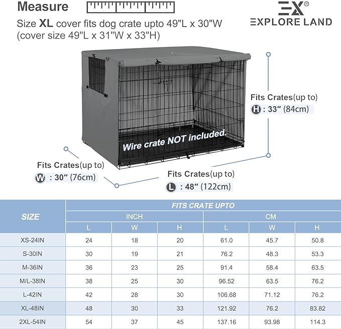 Explore Land 48 inches Dog Crate Cover Heavy Duty Polyester Pet Kennel Sunshade Universal Fit for Wire Cage (Grey)