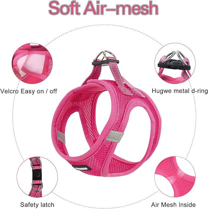 Dog Harness for Small Dogs, Small Dog Harness and Leash Set, Honeycomb Grid, Reflective Lightweight Harness & Anti-Twist Pet Lead,Dog Harness(Multi Color, Size: XS-S-M) (M, Rose red)