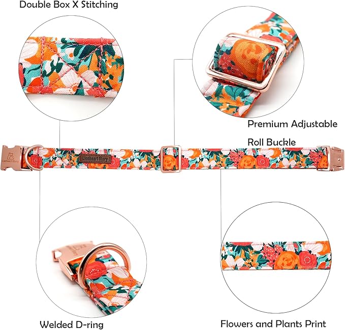 Lionheart glory Premium Floral Dog Collars Spring Dog Collar, Adjustable Heavy Duty Girl Dog Collar for Large Dogs