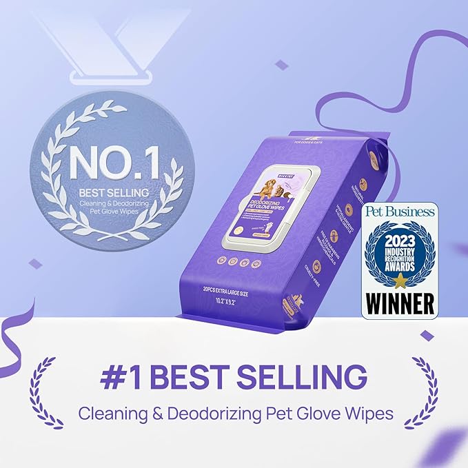 HICC PET Cleaning & Deodorizing Bathing Wipes for Dogs and Cats, Coconut Oil Grooming Wipes for Face, Paws, Butt and Body, Dog Cleaning Wipes - Remove Dirt, Nourish Sooth Fur and Eliminate Odors
