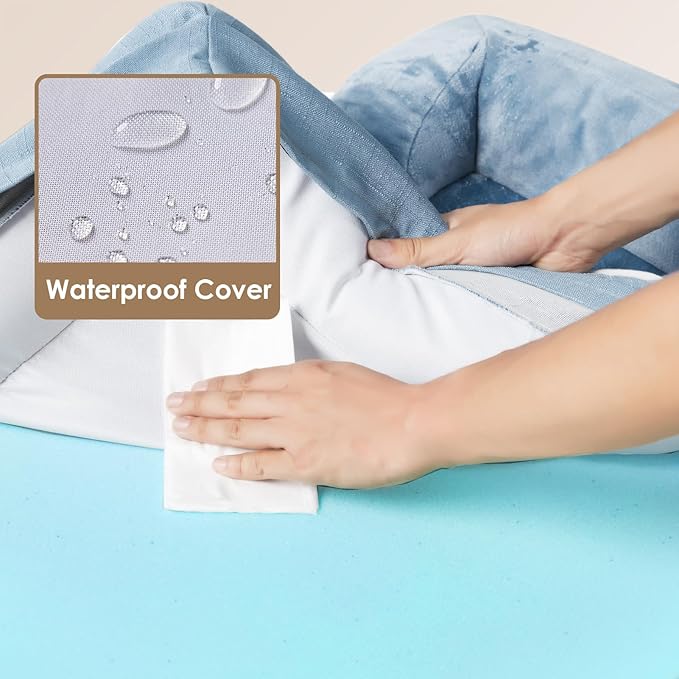 EHEYCIGA Orthopedic Dog Bed for Medium Dogs, Waterproof Memory Foam Medium Dog Beds with Sides, Non-Slip Bottom and Egg-Crate Foam Medium Dog Couch Bed with Washable Removable Cover, Washed Blue