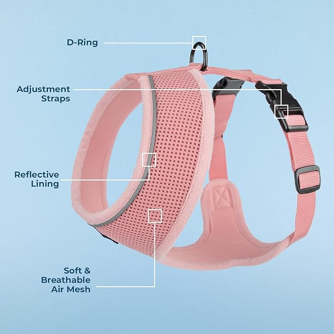 Voyager Aerolite No Pull Mesh Dog Harness with Lightweight, Soft, Breathable, Reflective Stitching, and Adjustable Straps for Walking, Running, Training, Heavy Duty and Durable - Pink, XS