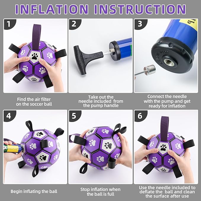 QDAN Dog Toys Soccer Ball with Straps - Durable Dog Balls for Large Dogs, Outdoor Dog Toys, Summer Dog Water Toy, Herding Ball, Puppy Dog Birthday Gifts (8 Inch)