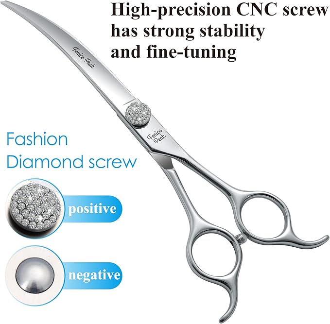 Fenice Peak 6.5‘’ Extra Curved Dog Grooming Scissors with Jewelled Screw 440C Stainless Steel Pet Grooming Bending Scissors with Symmetrical Handle for Professional Groomer and Home User