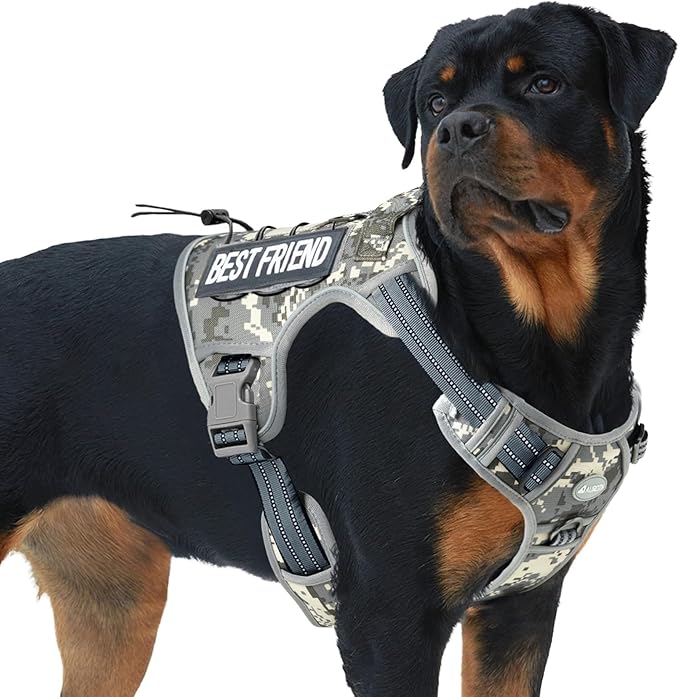 Auroth Tactical Dog Harness for Small Medium Large Dogs No Pull Adjustable Pet Harness Reflective K9 Working Training Easy Control Pet Vest Military Service Dog Harnesses XL Grey Camo