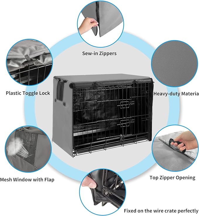 Small Dog Cage Cover 24 Inch Dog Crate Cover, Puppy Crate Covers Small Dog Kennel Cover for Wire Cage with1 2 3 Doors, Indoor Waterproof 600D Oxford Fabric Gray