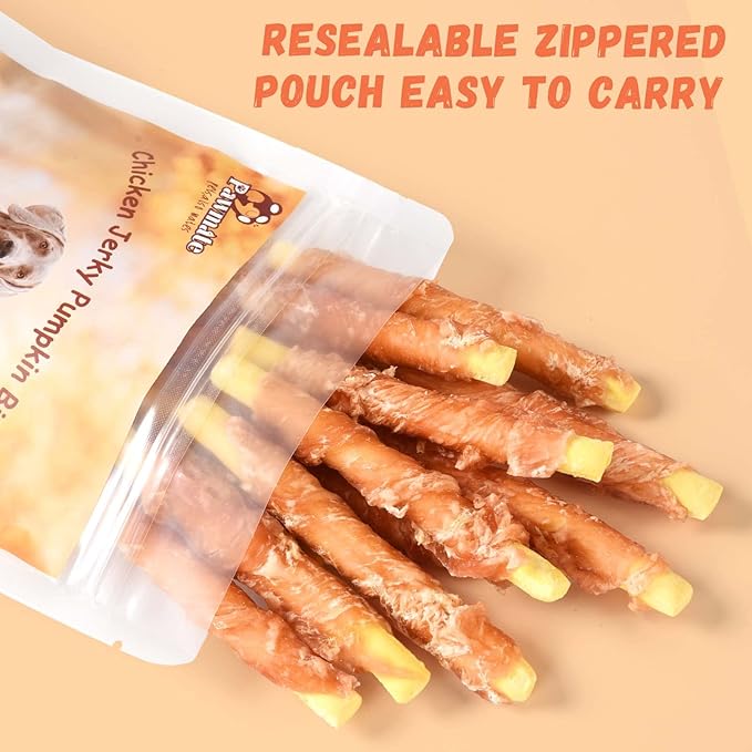 Dog Treats Pumpkin Biscuits Chicken Wrapped, Low Fat Healthy Chewy Training Treats for Small Medium Large Dogs