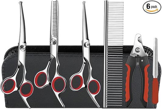 Multifunctional 6 in 1 Dog Grooming kit,cat grooming kit, dog grooming scissors, Stainless Steel Grooming Kit with Titanium Coating for Dogs and Cats.