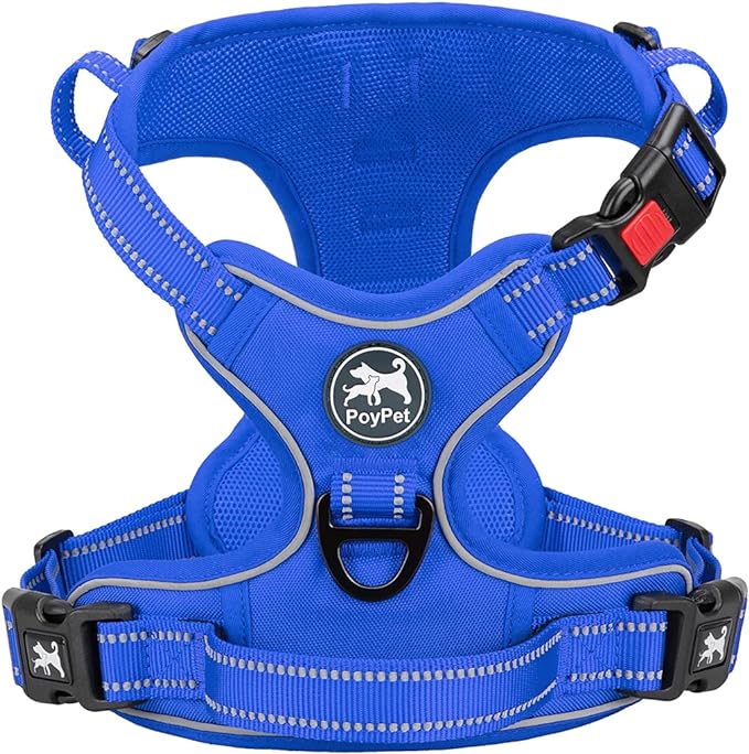 PoyPet No Pull Dog Harness, No Choke Reflective Dog Vest, Adjustable Pet Harnesses with Easy Control Padded Handle for Small Medium Large Dogs(Royal Blue,L)
