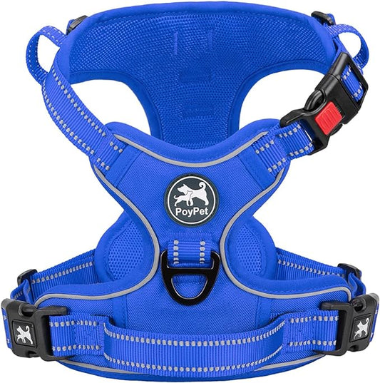 PoyPet No Pull Dog Harness, No Choke Reflective Dog Vest, Adjustable Pet Harnesses with Easy Control Padded Handle for Small Medium Large Dogs(Royal Blue,L)
