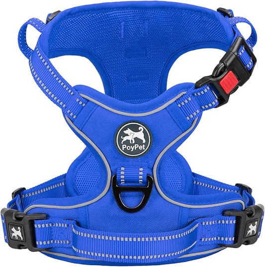 PoyPet No Pull Dog Harness, No Choke Reflective Dog Vest, Adjustable Pet Harnesses with Easy Control Padded Handle for Small Medium Large Dogs(Royal Blue,S)