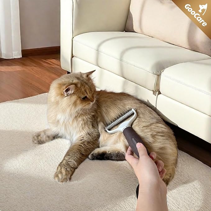 Pro Large 2-Sided Undercoat Rake, Deshedding Dematting Comb, Detangler Brush for Mats, Tangles & Shedding, Stainless Steel Blades, ABS Handle, Ideal for Long Haired Cats, Dogs and Rabbits