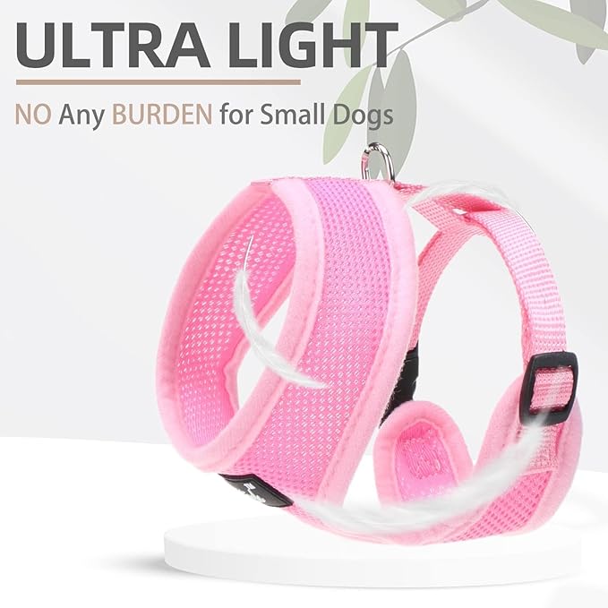 PUPTECK Soft Mesh Dog Harness and Leash Set Pet Puppy Cat Comfort Padded Vest No Pull Harnesses, Solid Pink, M