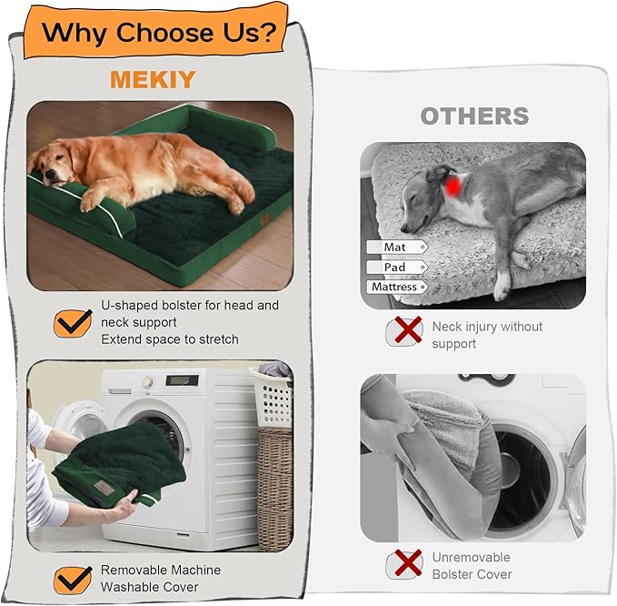 Large Dog Bed Orthopedic Washable Extra XXXLarge Big Dog Bed with Washable Bolster & Memory Foam Couch Sofa - Waterproof with Removable Cover - Emerald Dog Bed