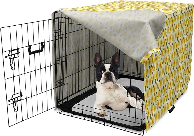 Lunarable Daffodil Dog Crate Cover, Retro Abstract Small Bedding Plants Flourishing Meadow Girls Design, Easy to Use Pet Kennel Cover for Small Dogs Puppies Kittens, 22 Inch, Yellow Green Orange