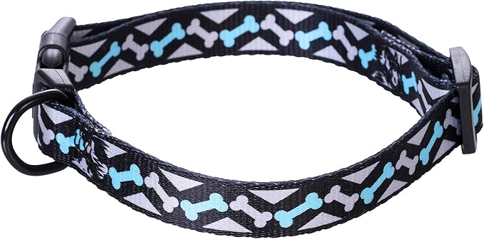 Mile High Life Dog Collar | Cute Puppy Collars | Lightweight Girl Dog Collar | Soft Boy Dog Collars | w Paws Bones Mustache Pattern (Black,Large)
