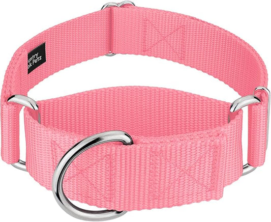 Country Brook Petz 1 1/2 Inch Martingale Heavy Duty Nylon Adjustable Dog Collar for Small, Medium, Large Breeds - Vibrant 17 Color Selection (Pink, Medium)