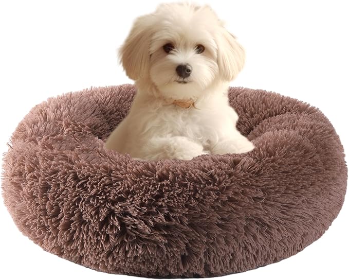 HYQ Small Dog Bed, Cat Beds for Indoor Cats, Pet Beds for Small Dogs, Fluffy Faux Fur Plush Small Dog Bed, Washable Puppy Bed with Anti-Slip Bottom, Dog Bed Small Size Dog (Khaki, 20 Inch)