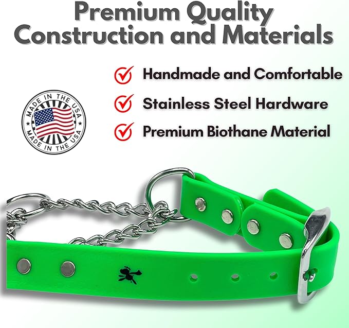 Martingale Collar for Dogs, Biothane, Stainless Steel Hardware, No Pull, Made in The USA, Professional Grade, Large, Green