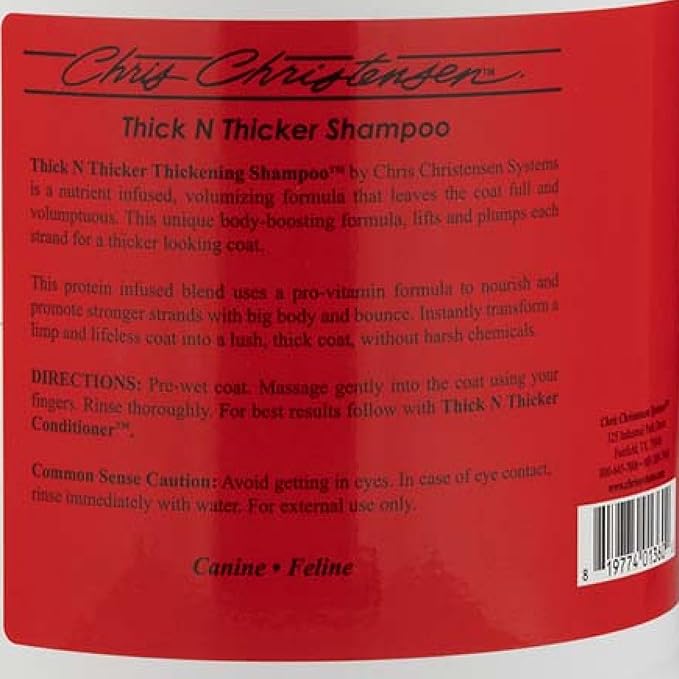Chris Christensen Pet Shampoo, Thick N Thicker Thickening Shampoo, Groom Like a Professional, Pro-Vitamin Formula, Nutrient and Protein Infused Blend, Made in The USA, 128 oz