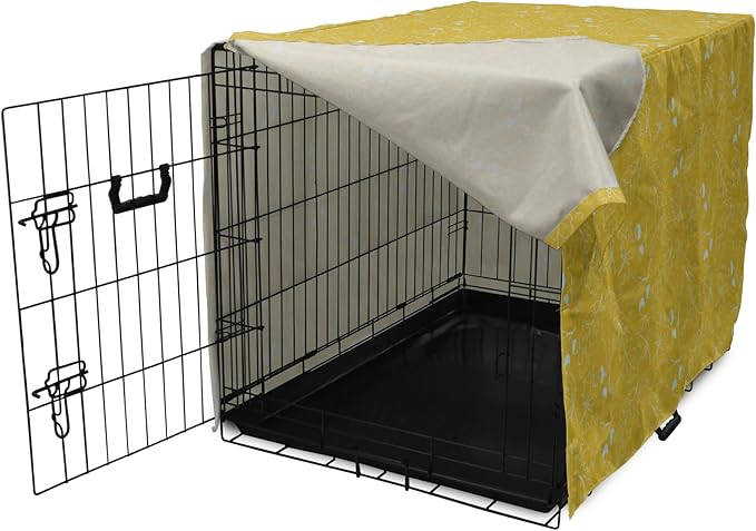 Ambesonne Leaves Dog Crate Cover, Hand Drawn Oak Leaf and Ahorn Trees Sketch Style Illustration, Easy to Use Pet Kennel Cover for Medium Large Dogs, 42 Inch, Earth Yellow Multicolor