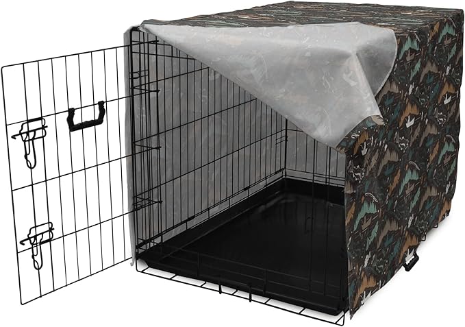 Ambesonne Fishing Theme Dog Crate Cover, Pattern of Nautical Elements with Fish Fisherman Lures Trees Rods, Easy to Use Pet Kennel Cover for Medium Large Dogs, 48 Inch, Dark Taupe Multicolor