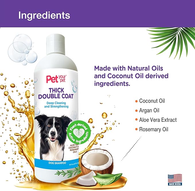 Natural Dog Shampoo for Thick Coats – Deep Cleaning Wash with Aloe, Coconut & Rosemary Oil – Deodorizing for Golden Retrievers, Huskies & German Shepherds – 16 oz