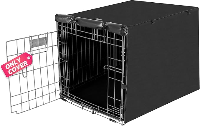 Dog Crate Cover, 36 Inch Pet Kennel Cover Universal Fit for Wire Dog Crate, Lightweight 600D Polyester Fabric, Double Door Dog Kennel Cover Indoor Outdoor Protection, Black