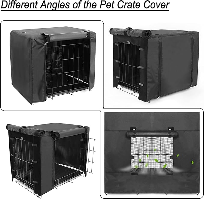 Dog Crate Cover for 42 inches Wire Dog Crate Waterproof, Double Door for Large Pet Kennel Cover, 42 x 28 x 30inch, Black