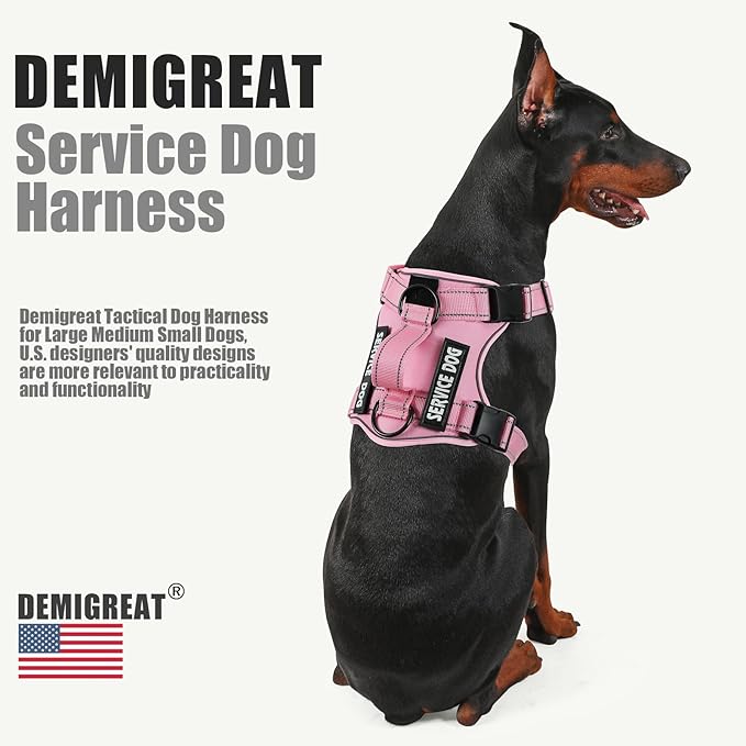Demigreat Service Dog Harness, Reflective Dog Vest Harness with 5 PCS Patches, Adjustable Soft Oxford Pet Harness, Inner Layer Mesh, Easy to Control for Small Medium Large Dogs
