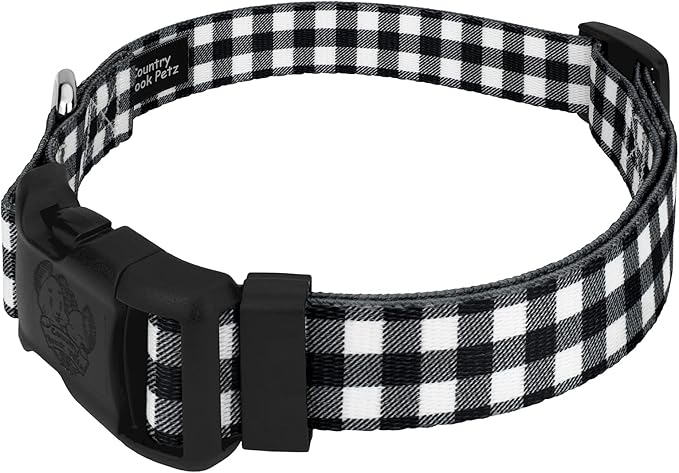 Country Brook Petz - Deluxe Black & White Buffalo Plaid Dog Collar - Made in The U.S.A. - Plaid and Argyle Collection Featuring Charming Designs (5/8 Inch, Small)