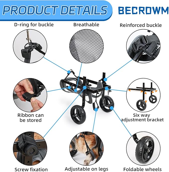 Small Dog Wheelchair for Back Legs, Light Weight Dog&Cat&Pets Wheelchair Cart with Disabled Hind Legs Walking, Adjustable Doggy Wheelchair Cart with Wheels for Back Legs