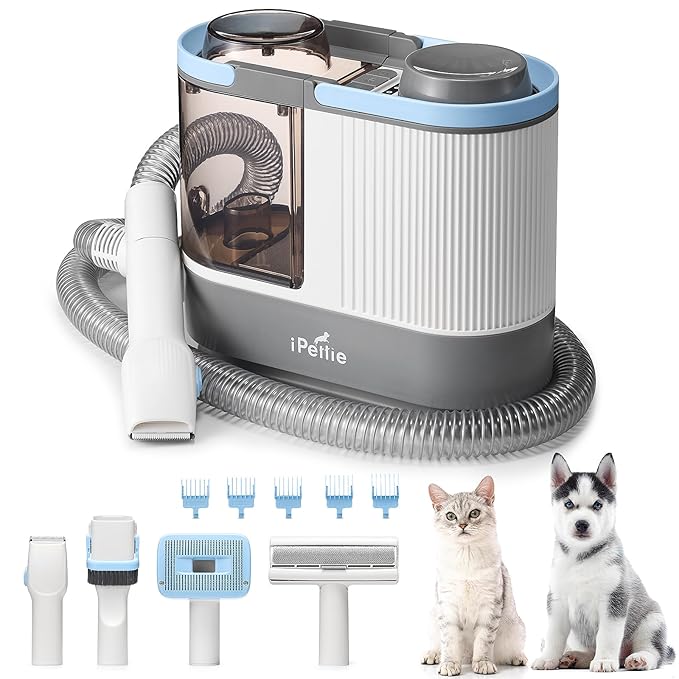 iPettie Max15 Pet Grooming Vacuum with Upgraded Smooth Clipper- Dual Airway Anti-Clogging Design Ensures True 2L/0.5Gal Full Capacity, Easy Home Shedding & Shaving for Dogs and Cats