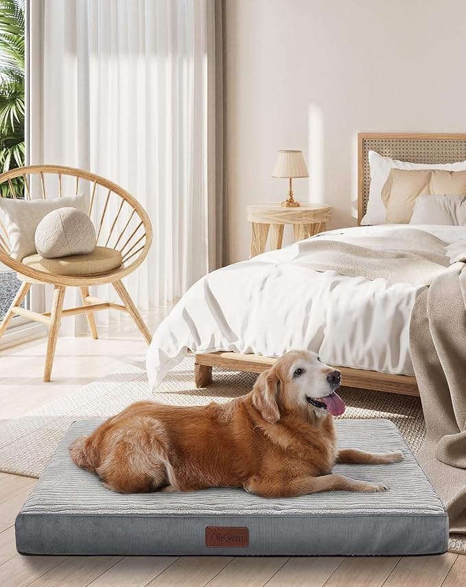 OhGeni 35 Inch Orthopedic Waterproof & Machine Washable Dog Bed with Egg Crate Foam Support, Non-Slip Bottom and Removable Pet Bed Cover for Extra Large, Large, Medium, Small Dogs (Gray)