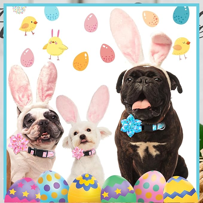 6 Pcs Valentine's Day Dog Collar with Flower Adjustable Valentine's Day Loving Heart Printed Collar for Dogs Holiday Safety Buckle Nylon Dog Collar for Female Male Small Medium Large Pet Dogs(Large)