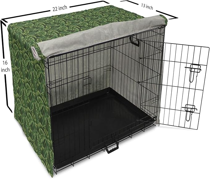 Lunarable Hunter Green Dog Crate Cover, Tropical Palm Leaves Exotic Plants Hawaiian Trees Jungle Natural Design, Easy to Use Pet Kennel Cover for Small Dogs Puppies Kittens, 22 Inch, Fern Green