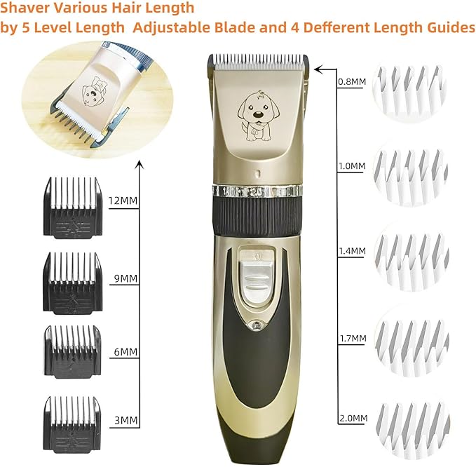 Dog Clippers for Grooming Cat Clippers Low Noise, Rechargeable, Cordless, Pet Shaver for Matted Hair, Quiet Animal Trimmer Pet Hair Thick Coats, for Dogs, Cats, Rabbits and Other Pets