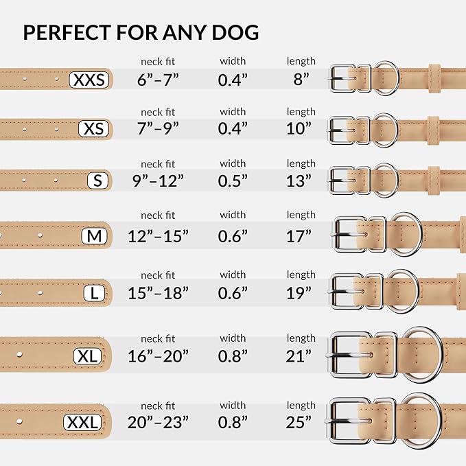 CollarDirect Rolled Leather Dog Collar, Soft Padded Round Puppy Collar, Handmade Genuine Leather Collar Dog Small Large Cat Collars 13 Colors (11-14 Inch, Beige Textured)